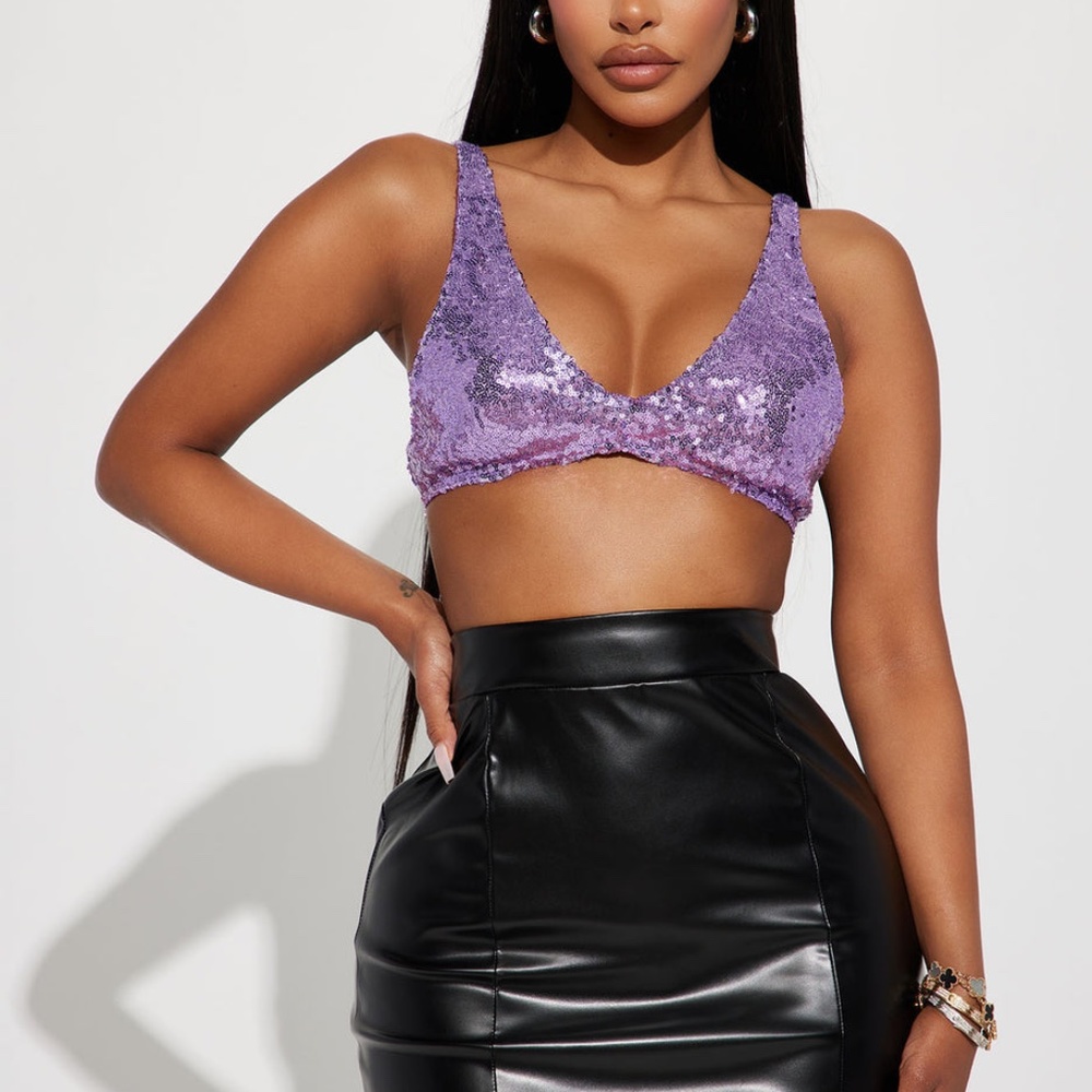 NWOT Style Rack Stefania Sequin Bralette Crop Festival Top - Lavender SIZE SMALL
